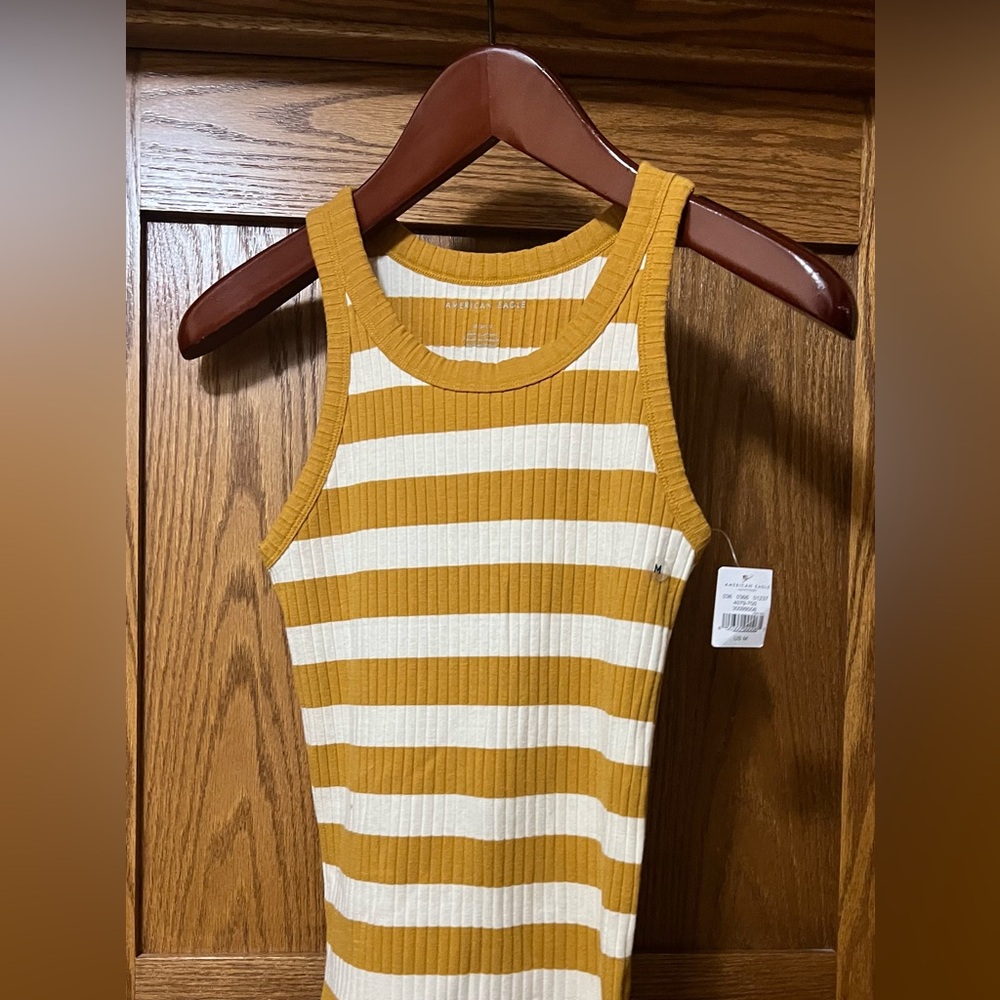 American Eagle Outfitters Mustard and White Ribbed Tank